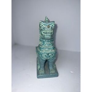 Vtg 1974 Ceramic Teal Chinese Temple Guard Foo Dog Dragon‎ Figurine Statue 10.5"